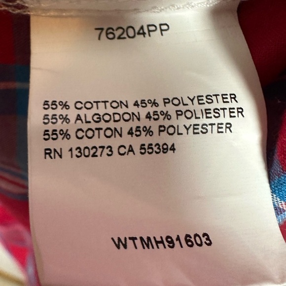 Wrangler Men's Red and Blue Plaid Button Down Shirt - Picture 3 of 6